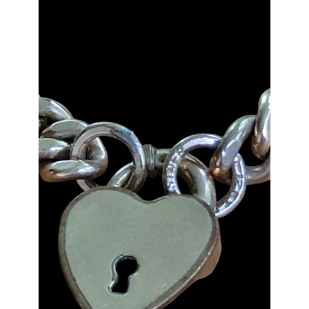 Antique 12K Gold Filled Heart Lock Chain Link Bracelet 7" 13.6 grams - Picture 3 of 11